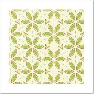 Kiwi Green Flower Tile Pattern Posters and Art